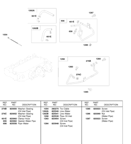 Water Pipe, Water Lines Diagram and Parts List for 58A447-0234-XX  Briggs and Stratton Engine